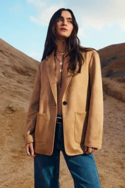 Discount Springfield Blazer en daim synthétique camel
