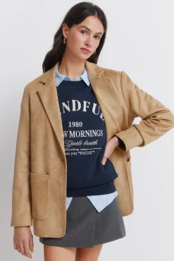 Discount Springfield Blazer en daim synth&eacute;tique camel