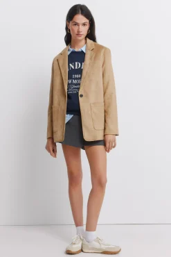 Discount Springfield Blazer en daim synth&eacute;tique camel