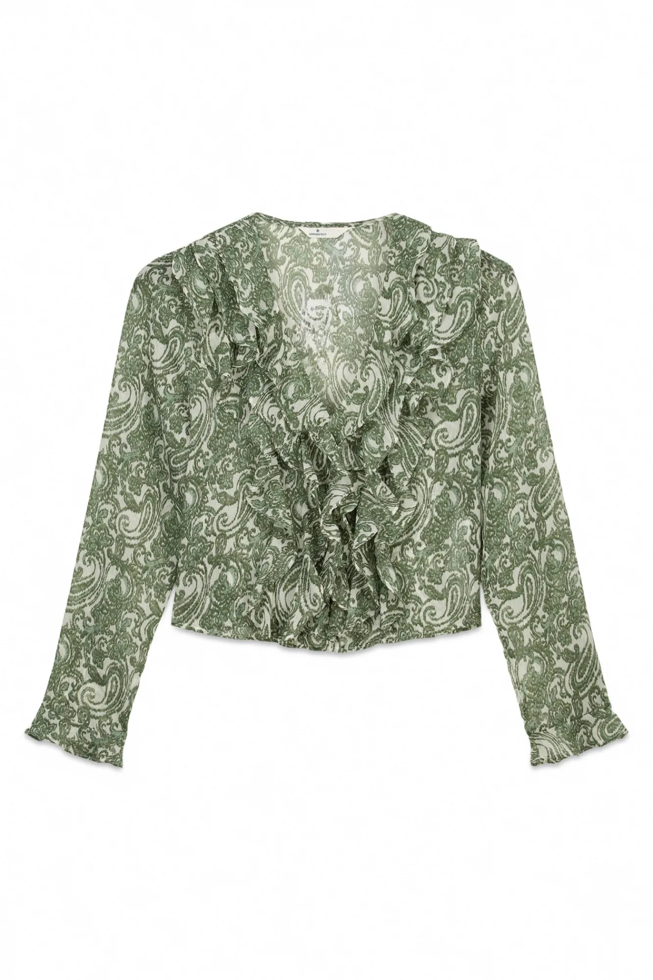 New Springfield Blouse à volants imprimée en gaze beige