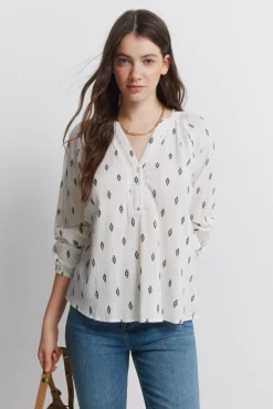 New Springfield Blouse brodée en dentelle marron