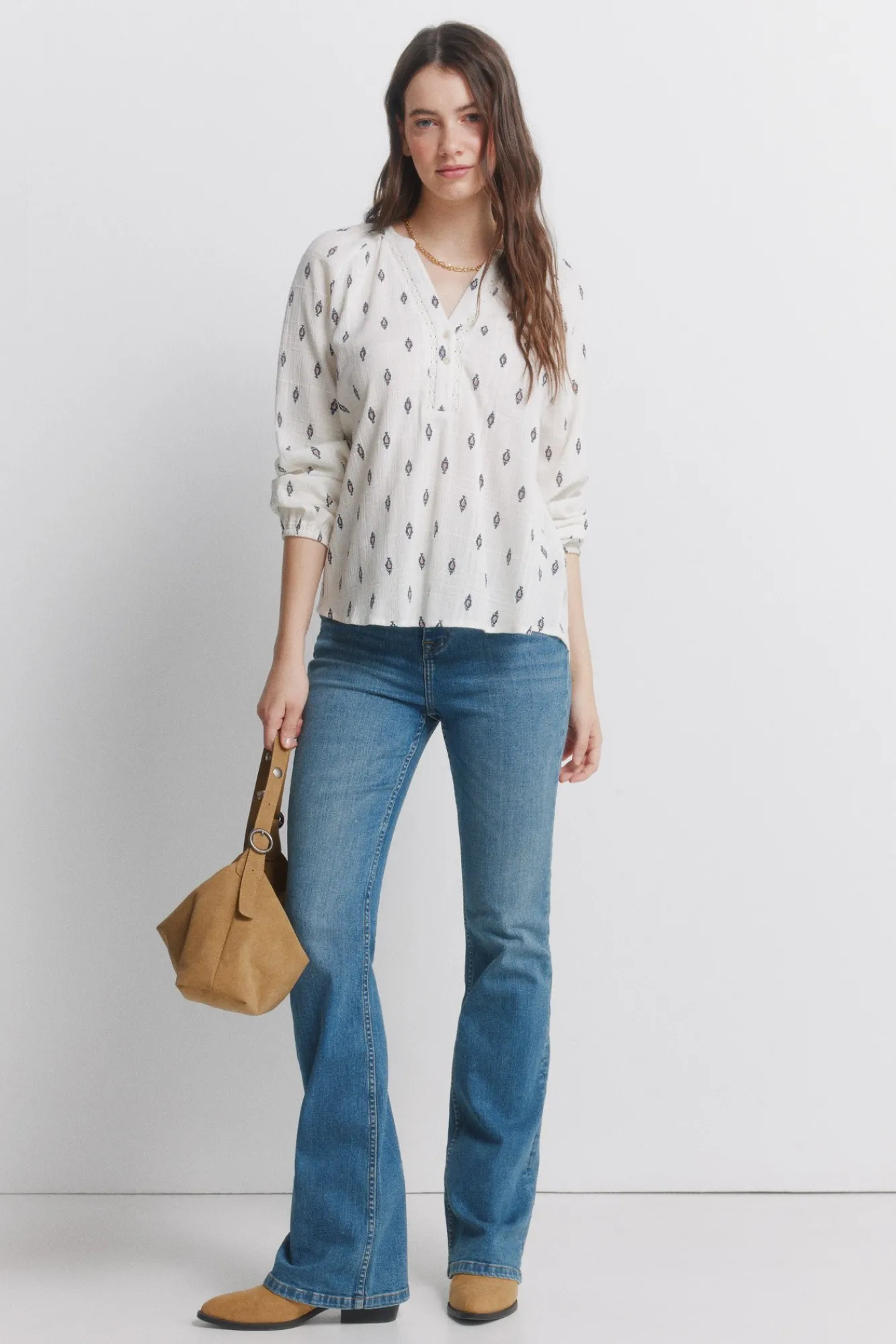 New Springfield Blouse brodée en dentelle marron