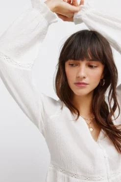 Springfield Blouse romantique blanche marron