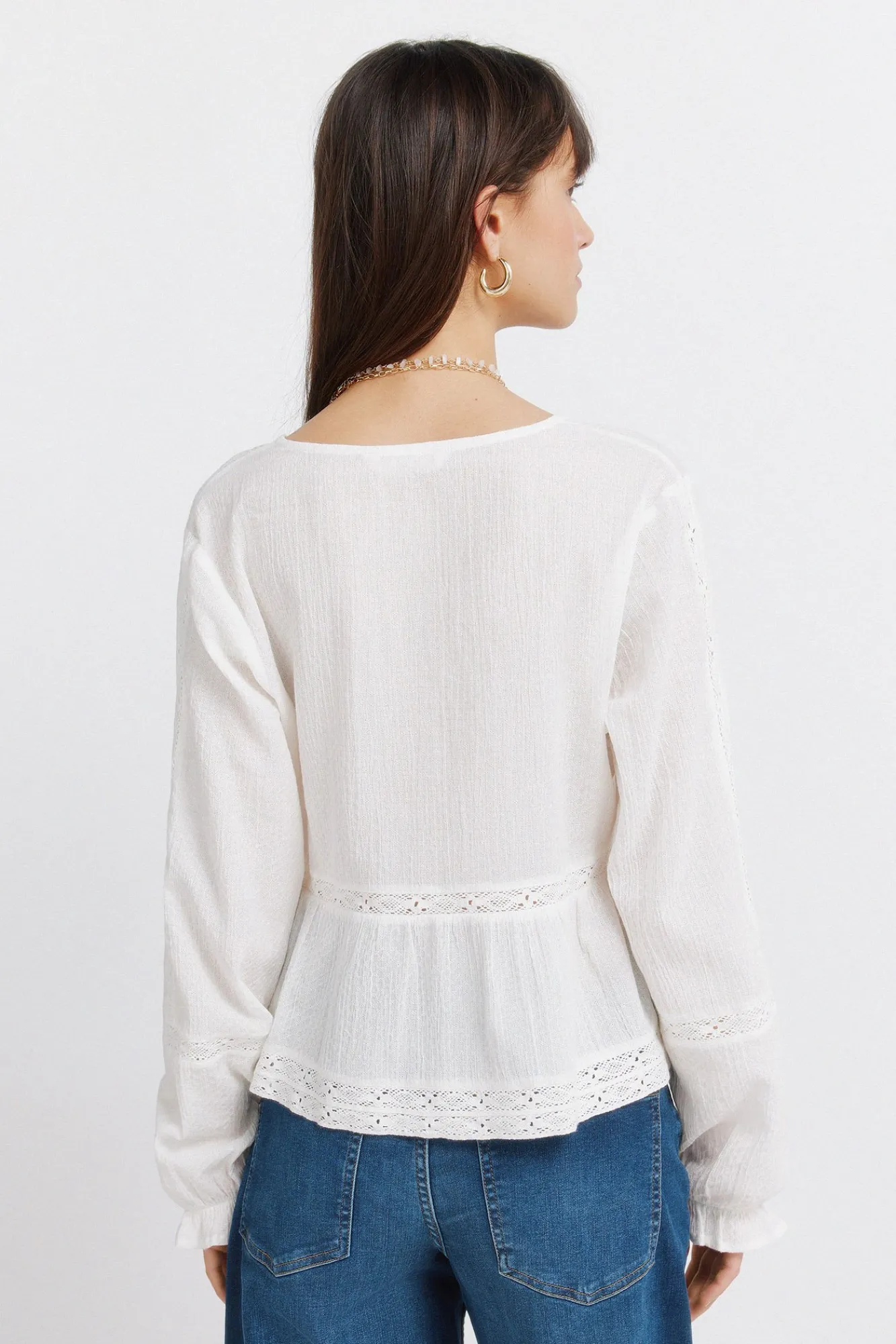 Springfield Blouse romantique blanche marron