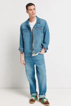New Springfield Blouson en denim délavé moyen foncé bleu