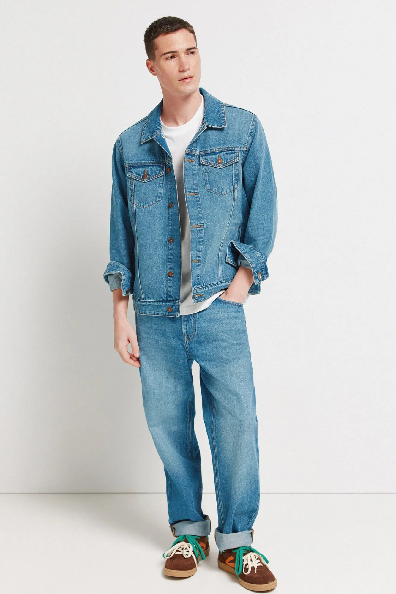 New Springfield Blouson en denim délavé moyen foncé bleu
