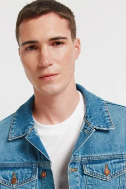 New Springfield Blouson en denim délavé moyen foncé bleu