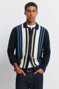 Best Springfield Cardigan à boutons à rayures verticales bleu