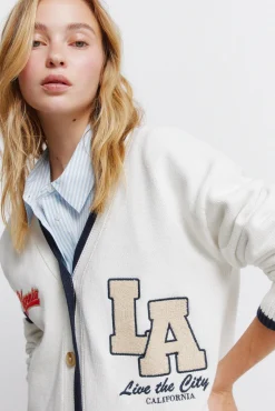 Hot Springfield Cardigan &agrave; boutons L.A blanc