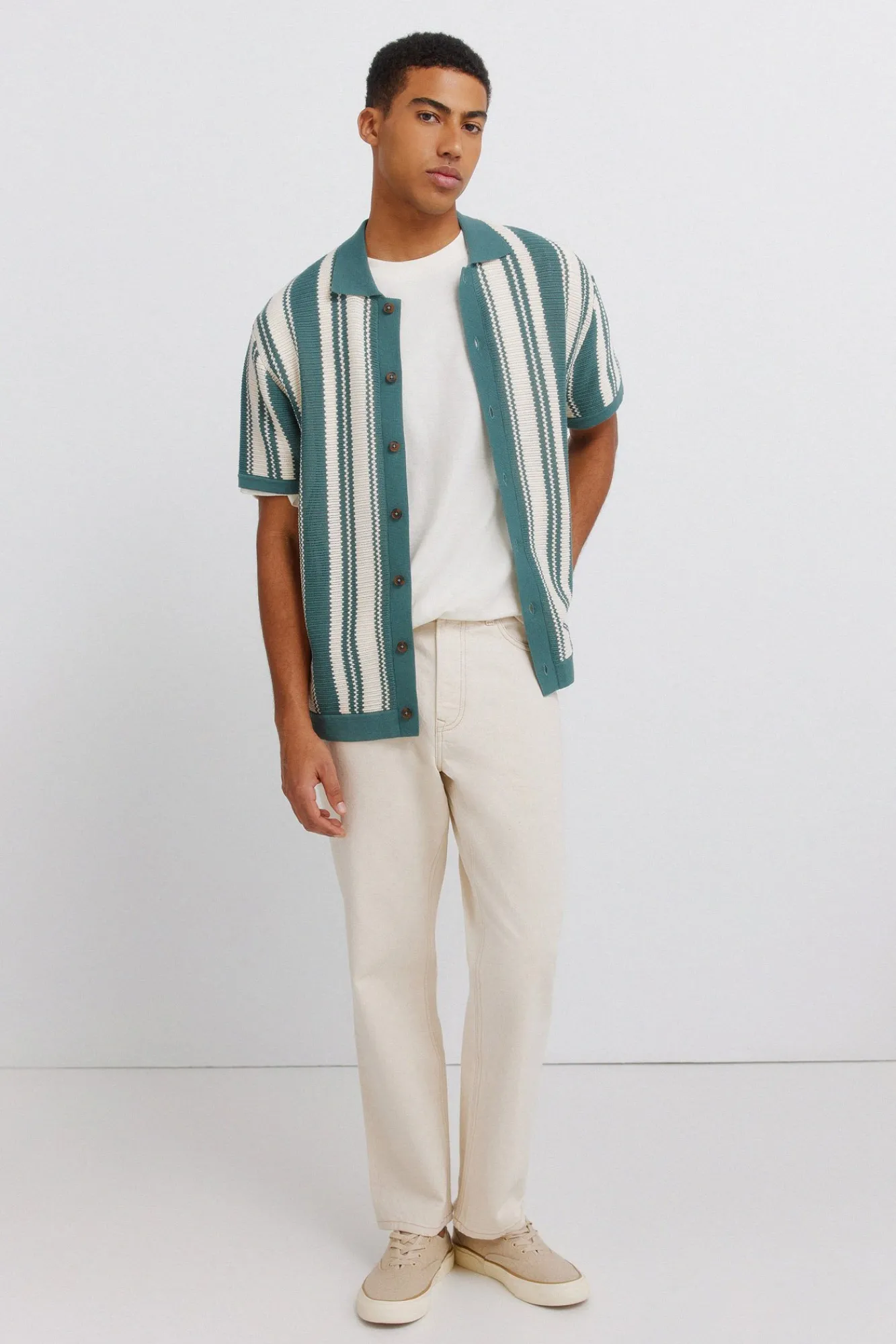 Hot Springfield Cardigan à rayures à boutons bleu