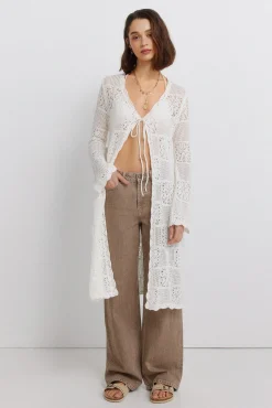 Sale Springfield Cardigan long en pointelle marron