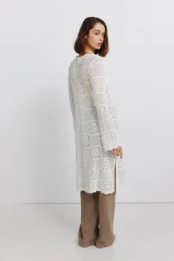 Sale Springfield Cardigan long en pointelle marron