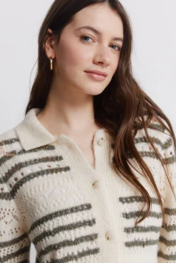 Online Springfield Cardigan pointelle &agrave; rayures marron