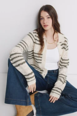 Online Springfield Cardigan pointelle à rayures marron