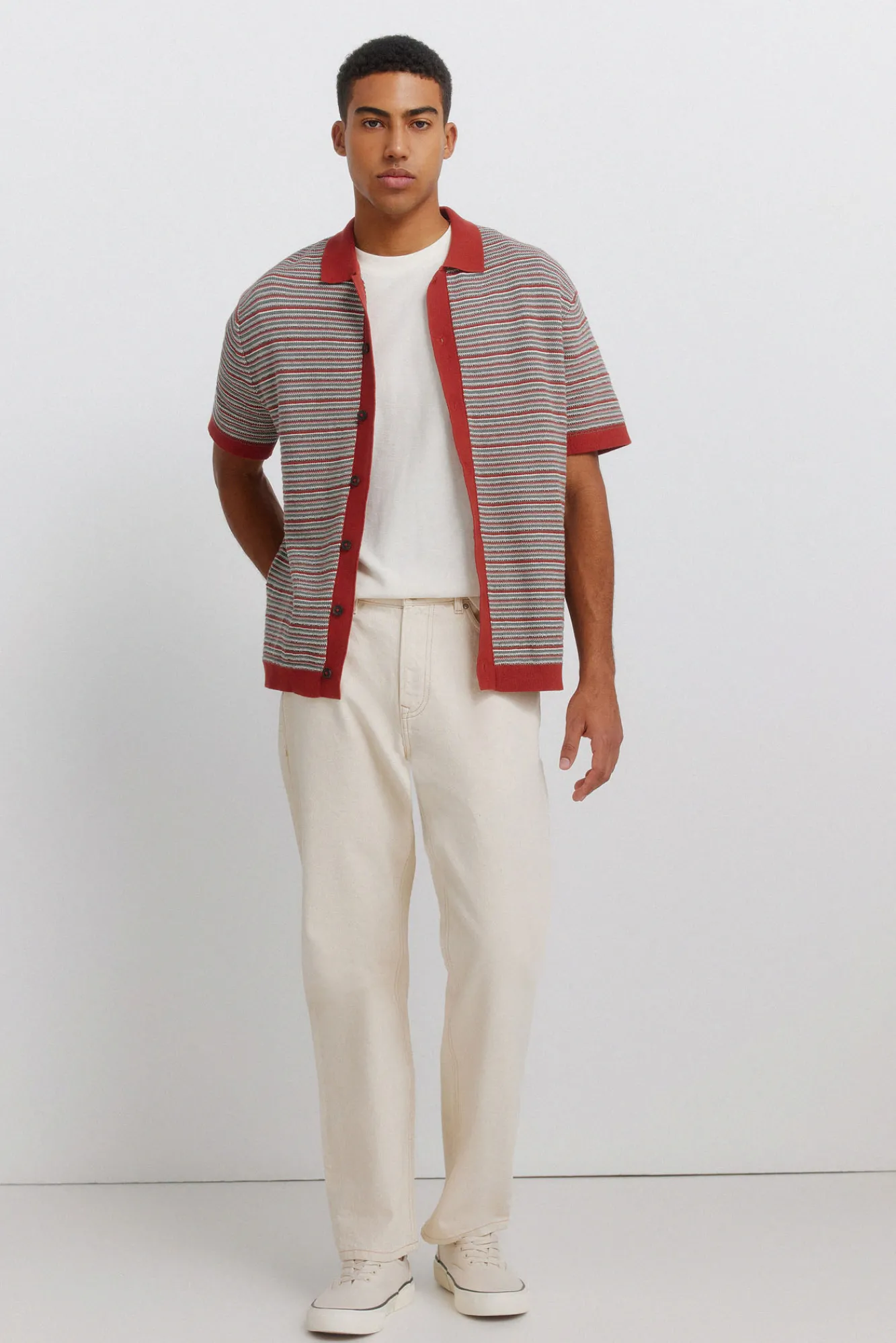 New Springfield Cardigan structuré à manches courtes rouge