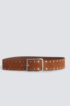 Sale Springfield Ceinture large en daim &agrave; clous nude