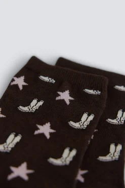 Clearance Springfield Chaussette longue &agrave; motifs bottes et &eacute;toiles nude
