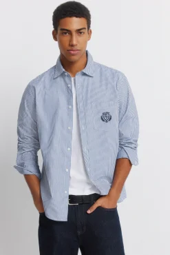 New Springfield Chemise à rayures brodée sur la poche bleu