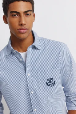 New Springfield Chemise &agrave; rayures brod&eacute;e sur la poche bleu