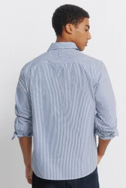 New Springfield Chemise à rayures brodée sur la poche bleu