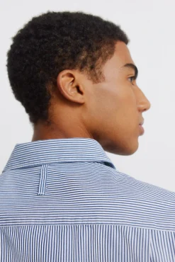 New Springfield Chemise à rayures brodée sur la poche bleu