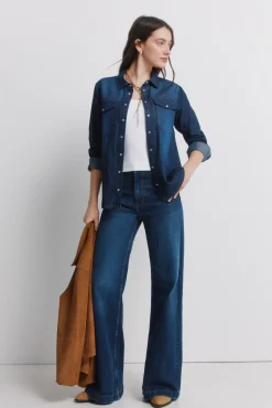 Hot Springfield Chemise en jean avec poches en coton bleu