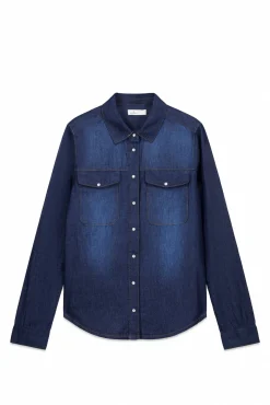 Hot Springfield Chemise en jean avec poches en coton bleu