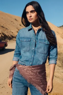 New Springfield Chemise en jean avec poches en coton bleu