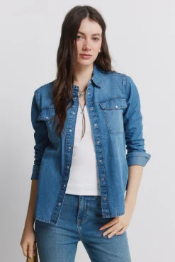 New Springfield Chemise en jean avec poches en coton bleu