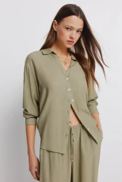 Hot Springfield Chemise manches longues à rayures beige
