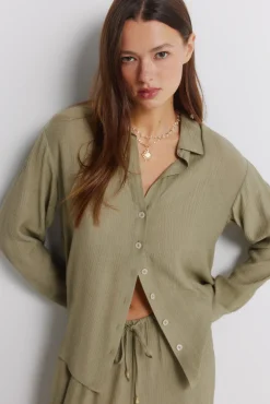 Hot Springfield Chemise manches longues à rayures beige
