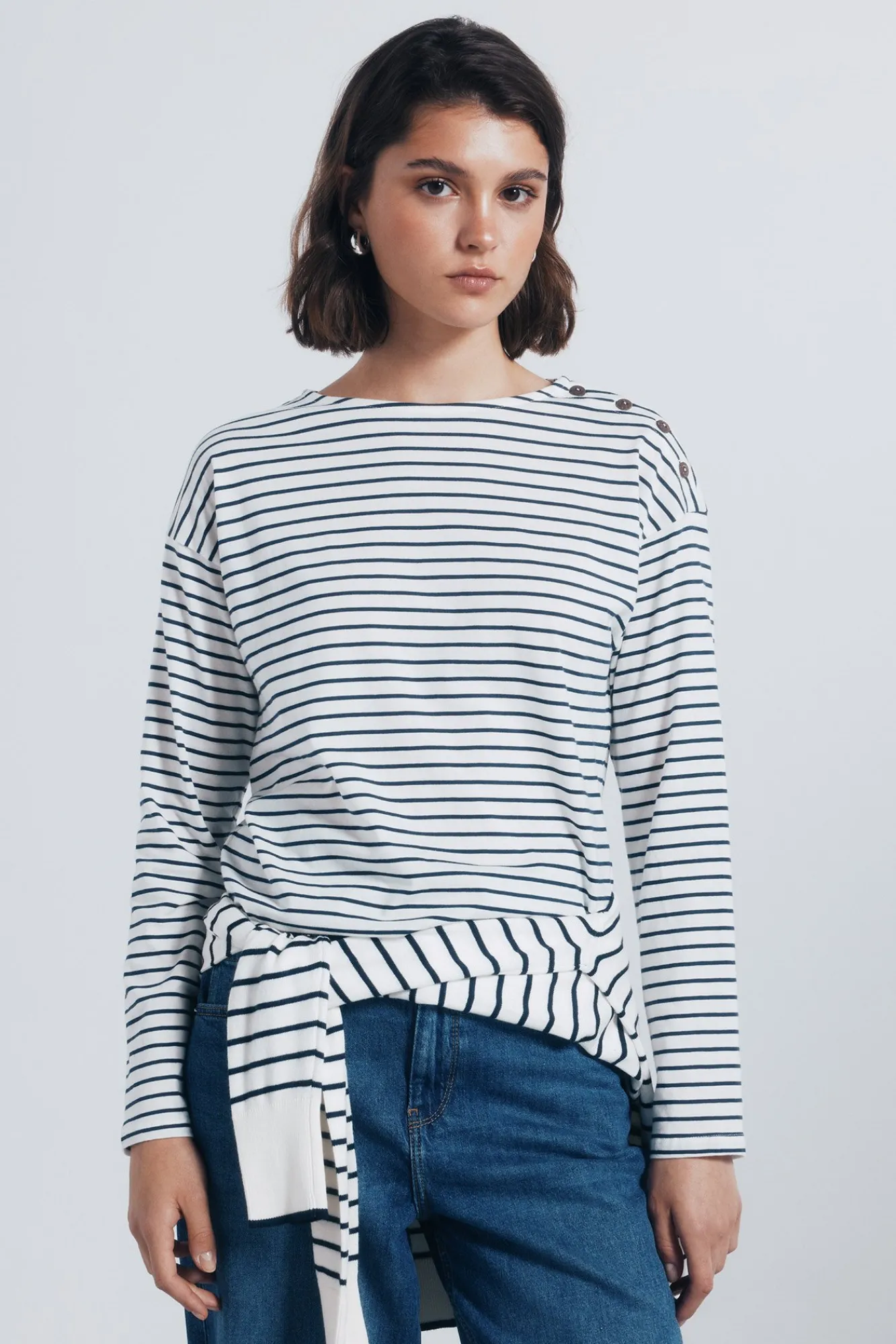 New Springfield Chemise rayures à boutons sur les épaules blanc