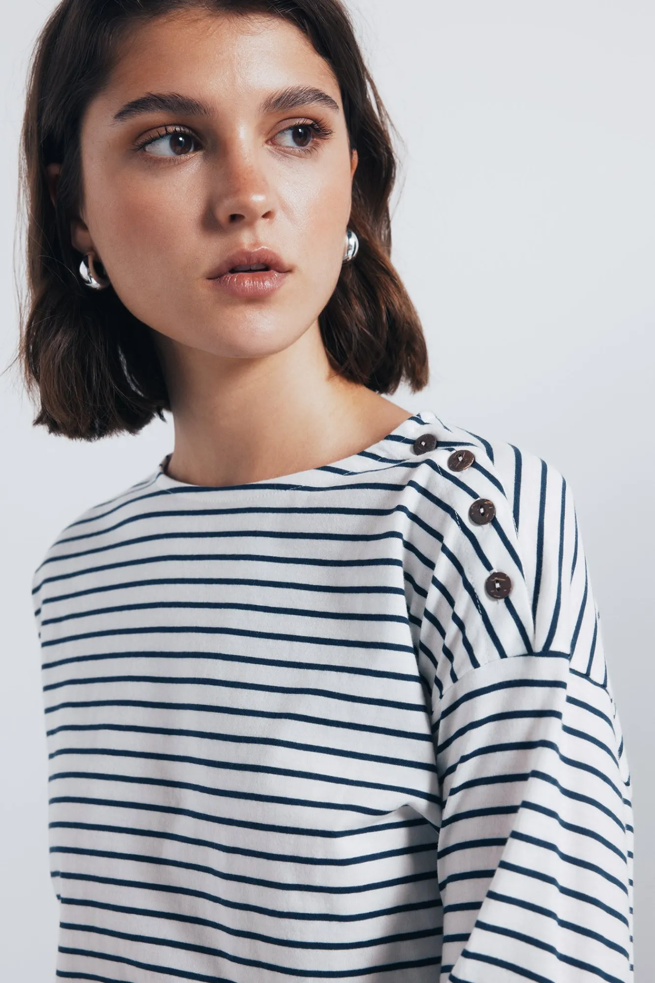 New Springfield Chemise rayures à boutons sur les épaules blanc