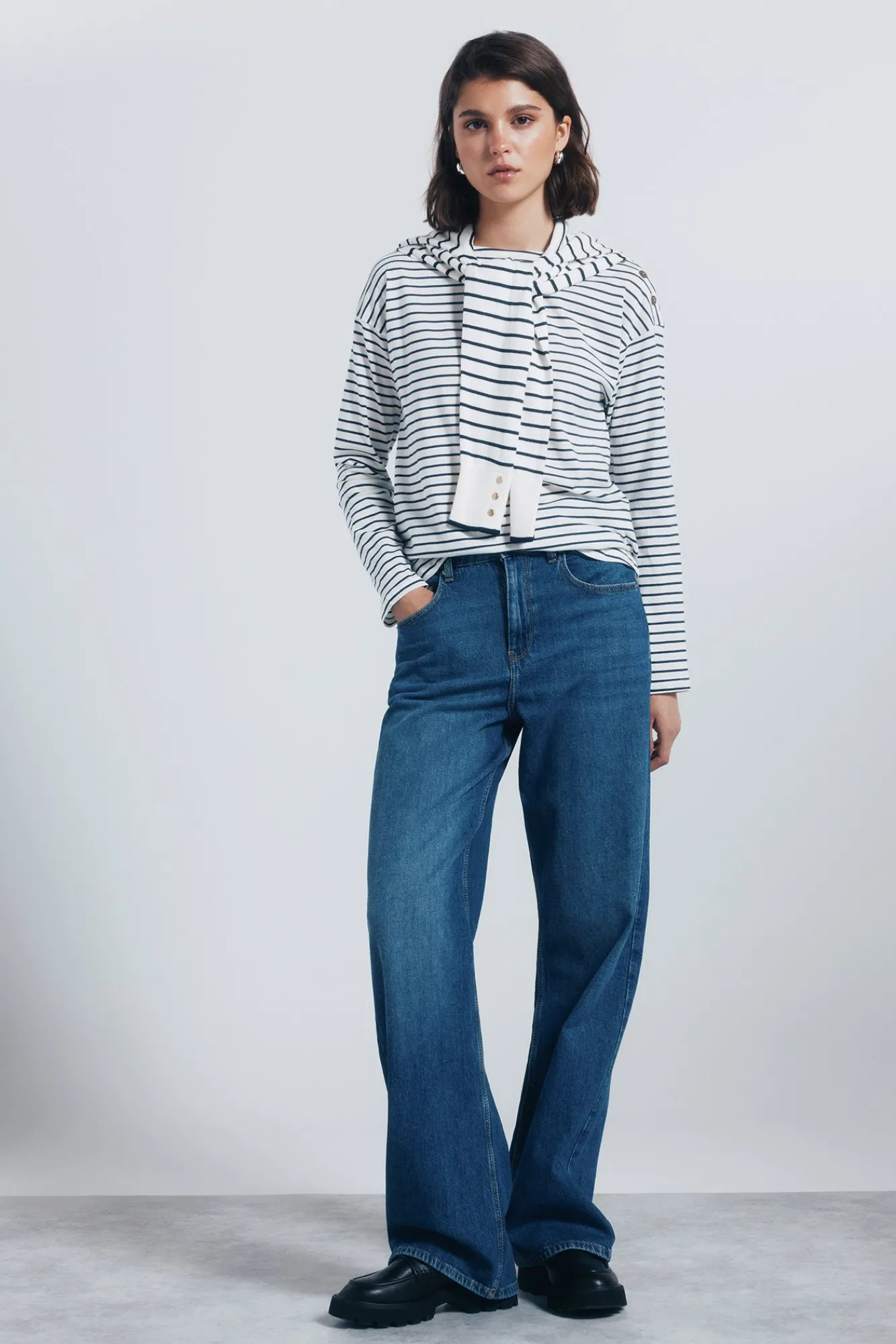New Springfield Chemise rayures à boutons sur les épaules blanc