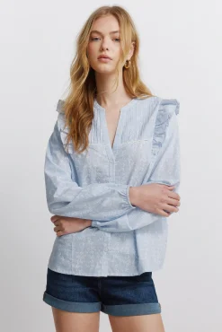 New Springfield Chemise romantique à volants bleu