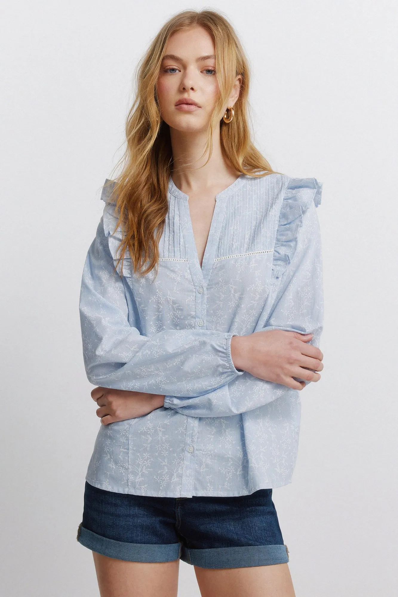New Springfield Chemise romantique à volants bleu
