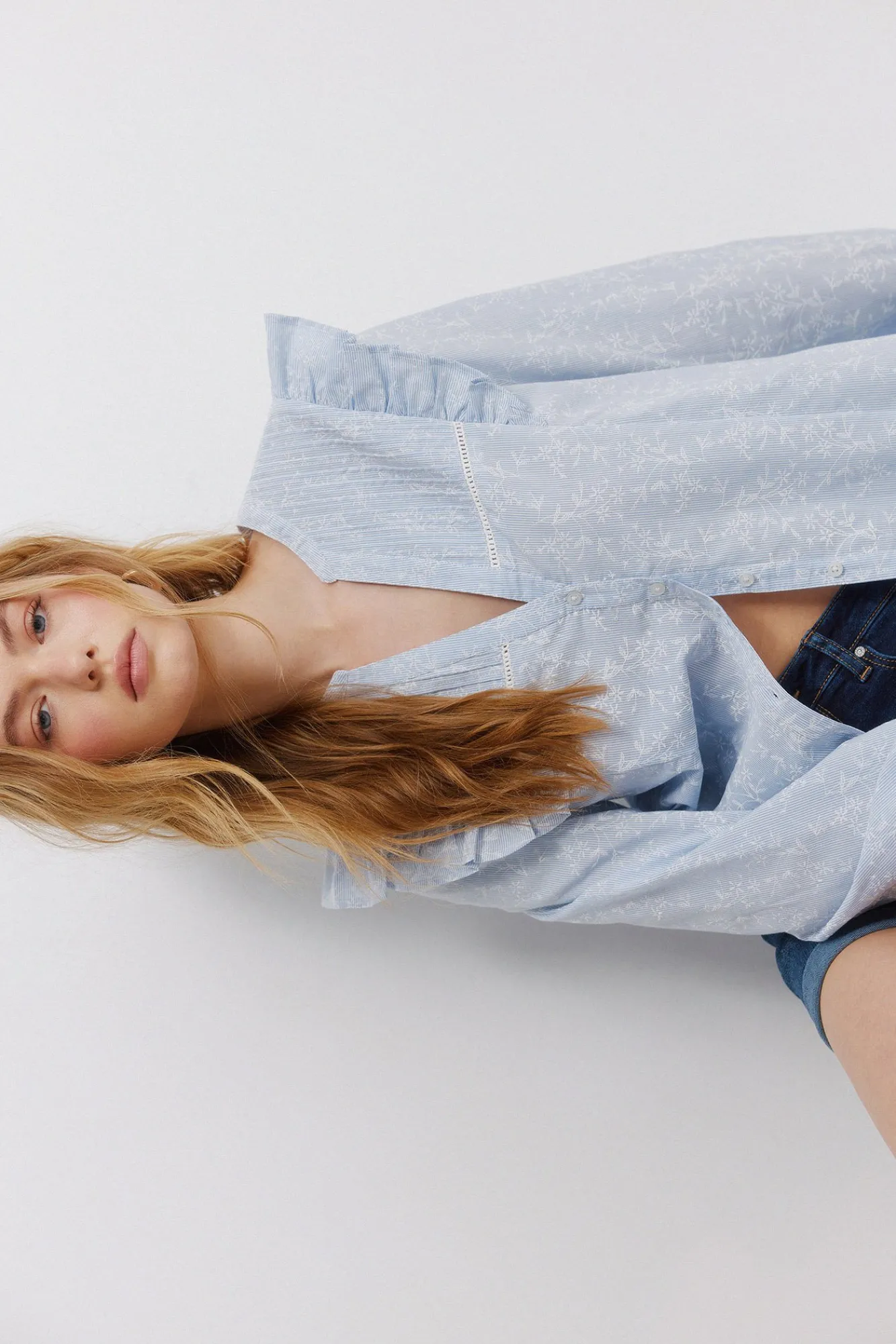 New Springfield Chemise romantique à volants bleu