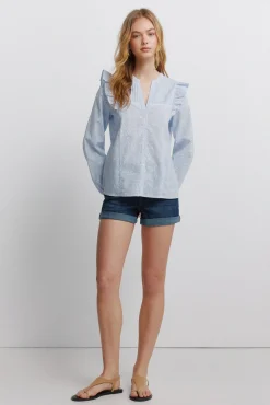 New Springfield Chemise romantique à volants bleu