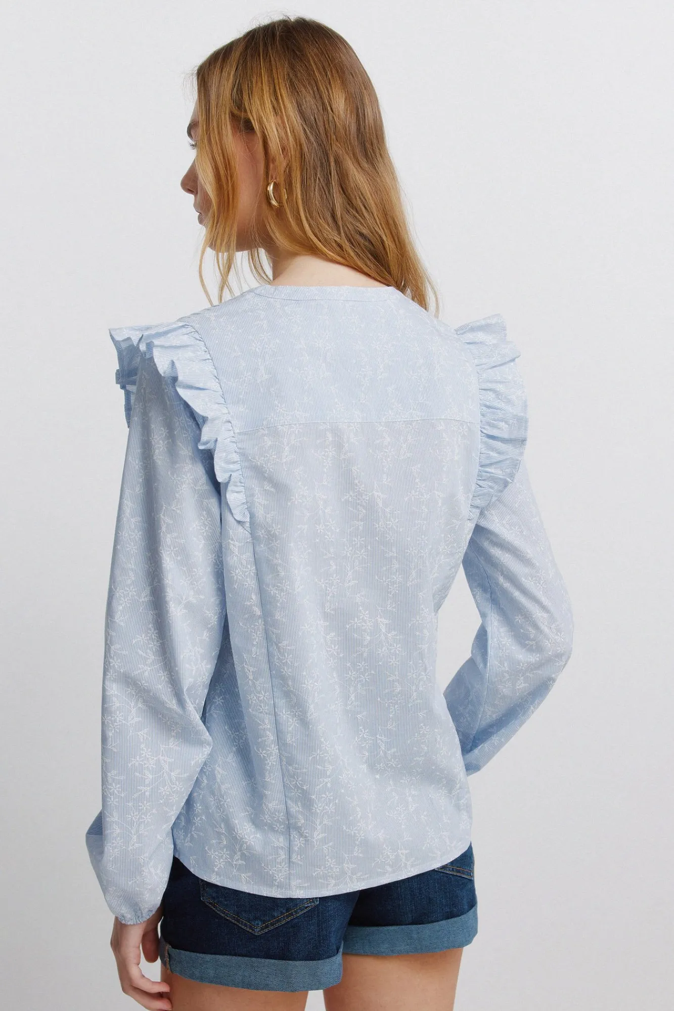 New Springfield Chemise romantique à volants bleu