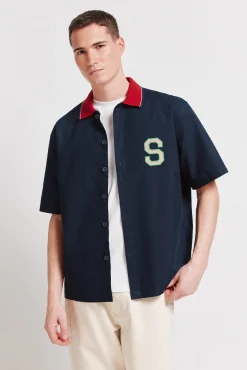 Sale Springfield Chemise varsity manches courtes bleu