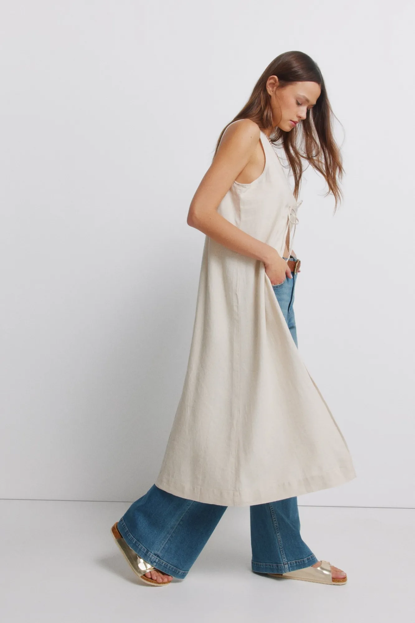 Springfield Gilet long en lin nude