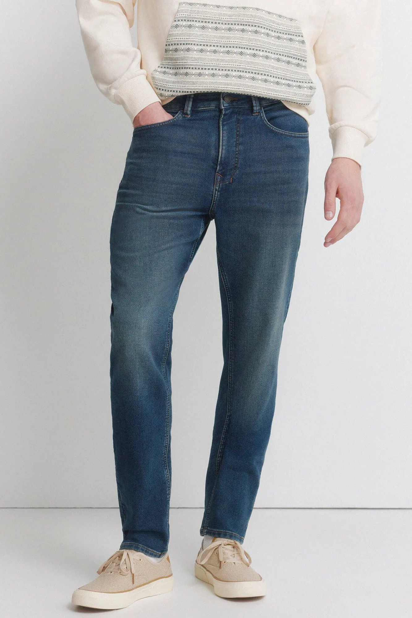 New Springfield Jeans en knit denim surteint coupe slim bleu