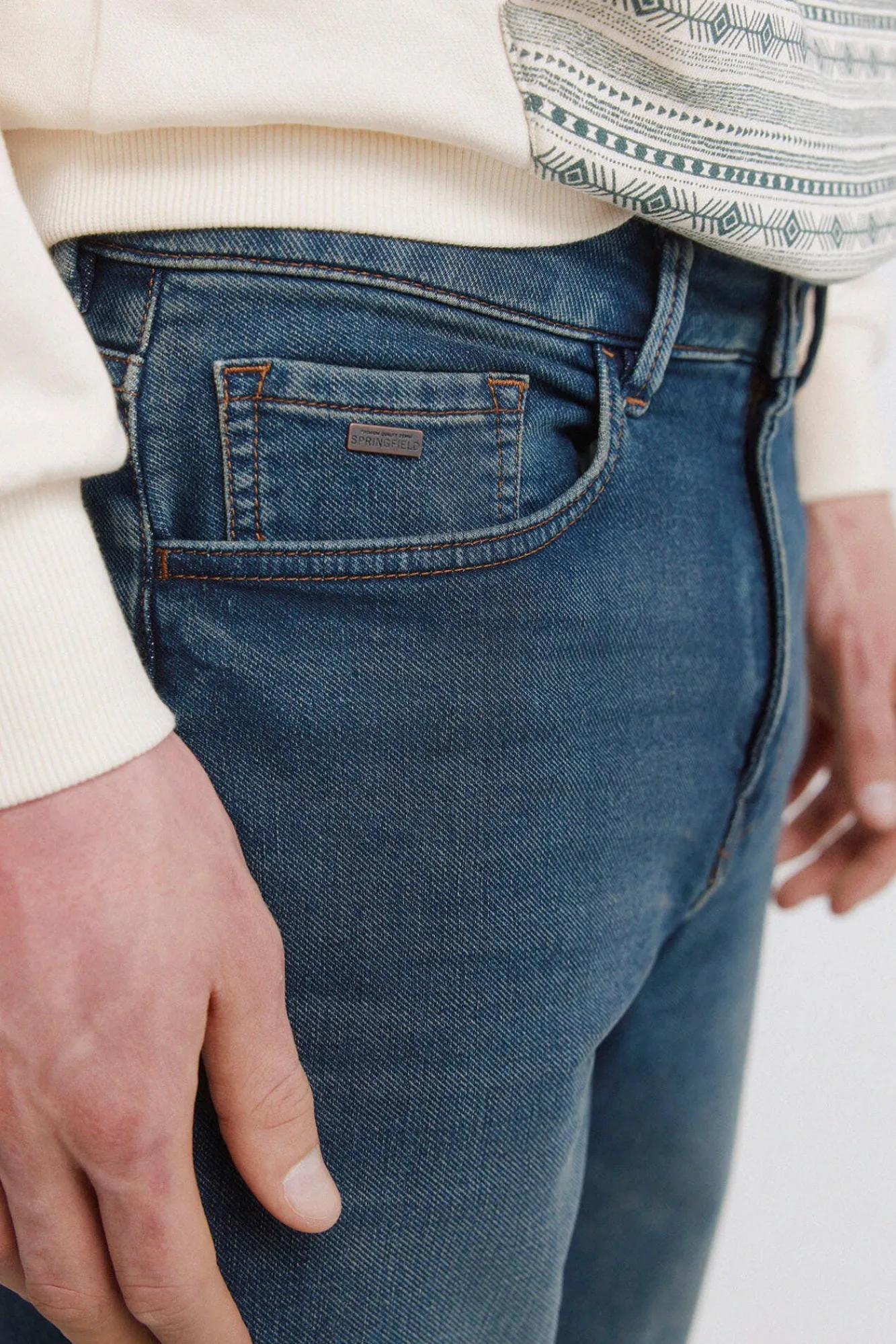New Springfield Jeans en knit denim surteint coupe slim bleu