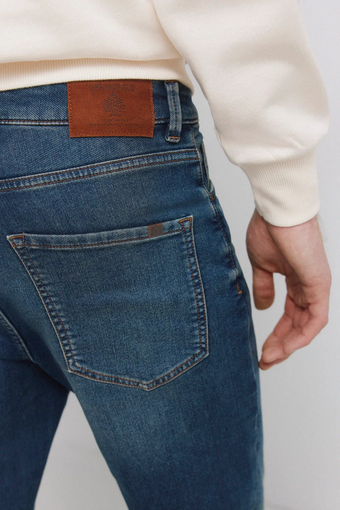 New Springfield Jeans en knit denim surteint coupe slim bleu