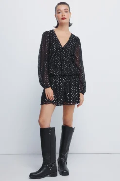Outlet Springfield Jupe &agrave; smocks en lurex noir