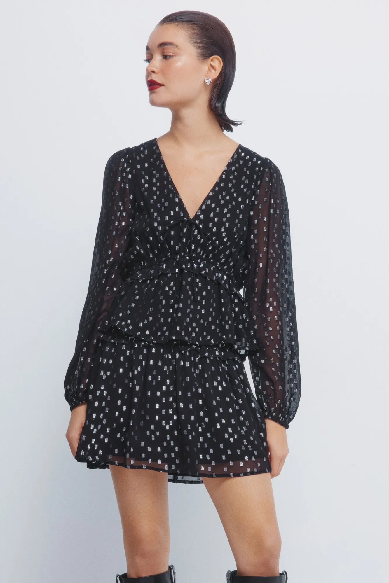 Outlet Springfield Jupe à smocks en lurex noir