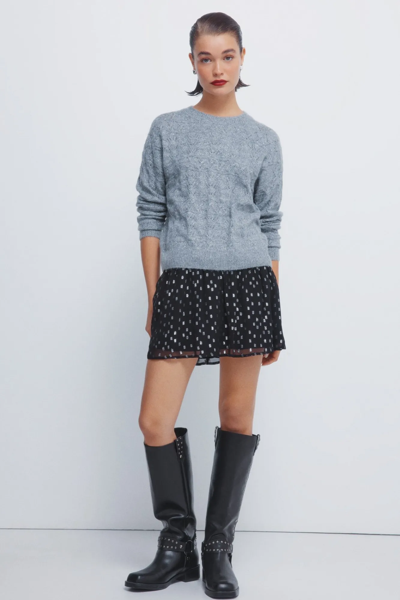 Outlet Springfield Jupe à smocks en lurex noir