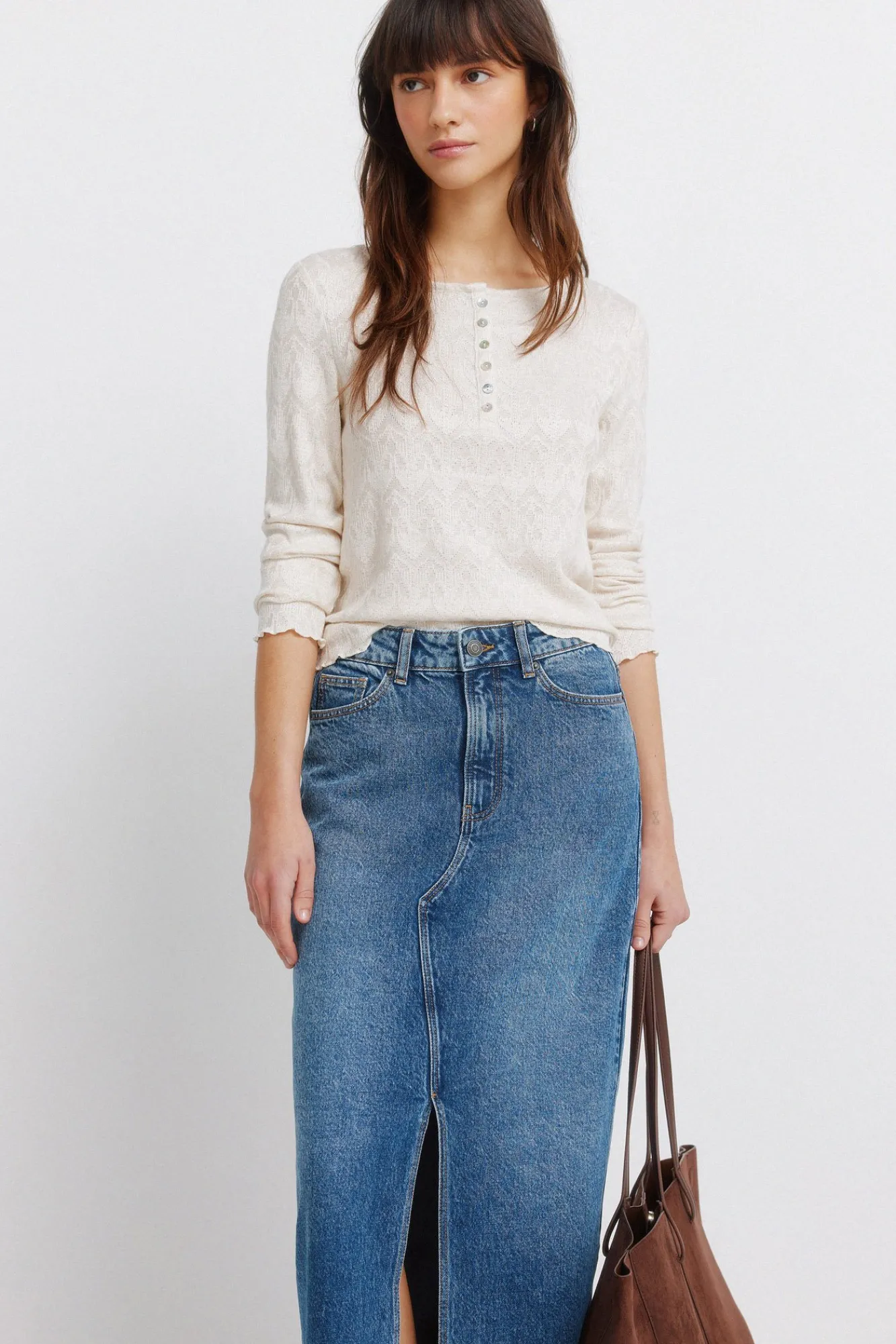 Springfield Jupe midi en denim bleu