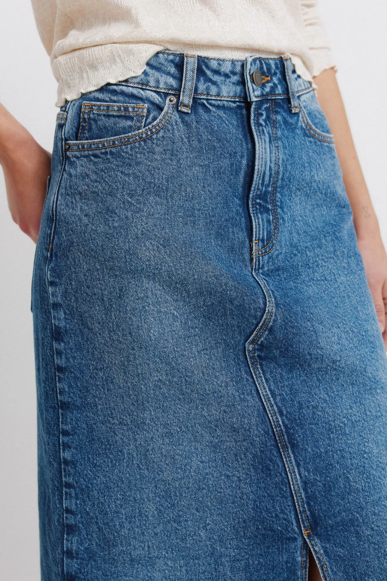 Springfield Jupe midi en denim bleu