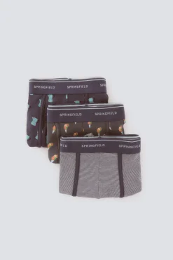 Clearance Springfield Lot de 3 boxers caf&eacute; glac&eacute; bleu
